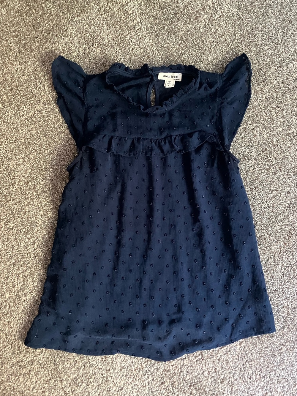 Monteau Blue Ruffle Blouse Women’s Small